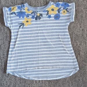 Tea Collection Blue and Yellow Floral Stripe Tee